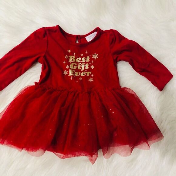 The Childrens Place Tutu Christmas Holiday Dress Long Sleeve Red‎ 3-6 Months - Picture 2 of 9
